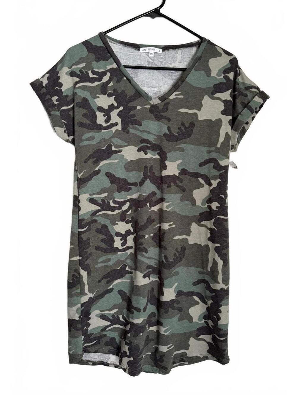 NEW Antistar Mini Dress Size Small Camouflage Green Tan Retro Casual Indie Shift